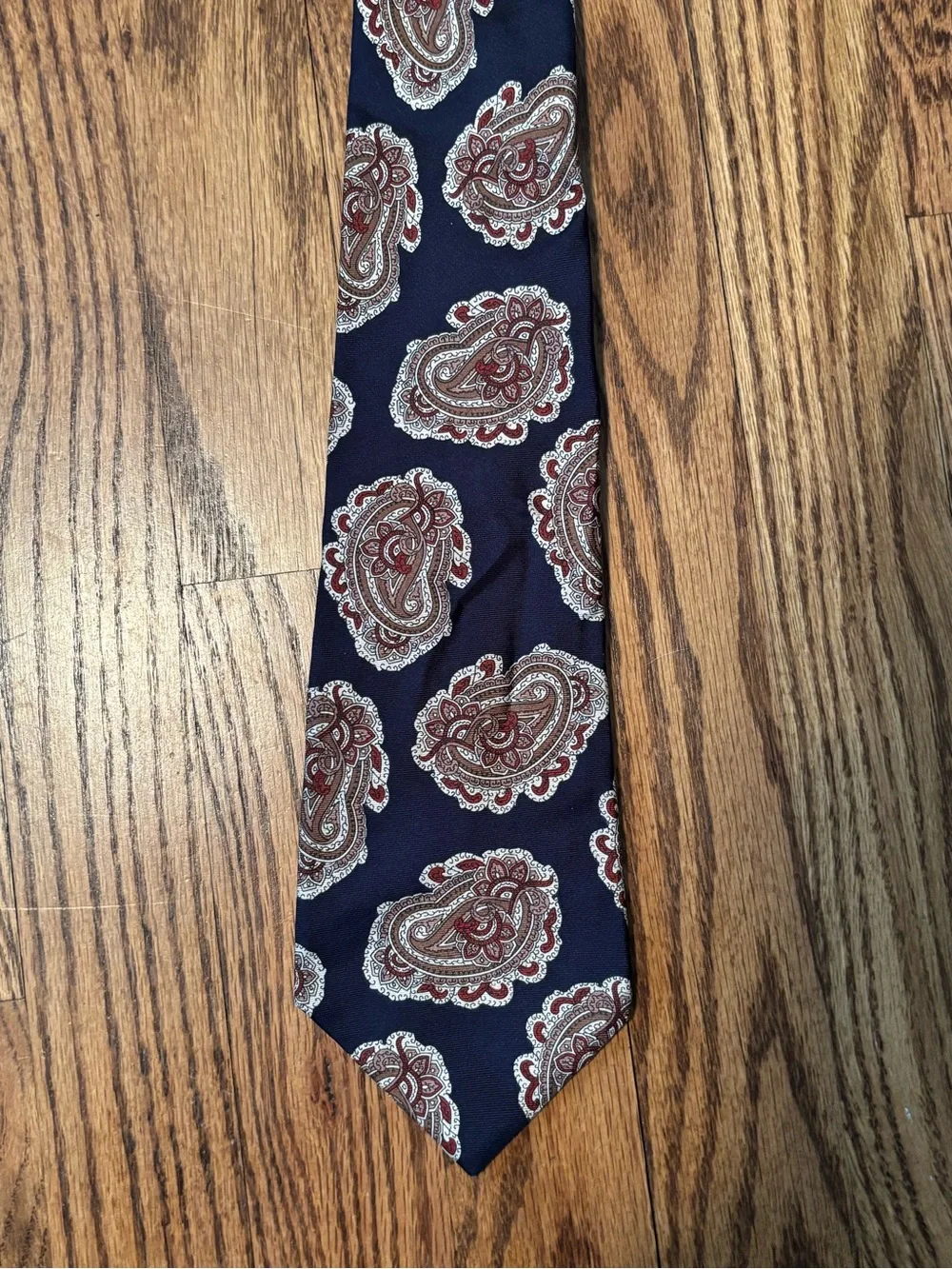 Vintage Liberty of London 100% Silk Paisley Tie – Navy Blue, Maroon & Tan